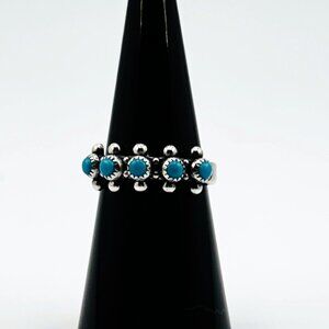 Dainty Vintage Southwestern Sterling Silver Turquoise Row Ring – Size 6.5